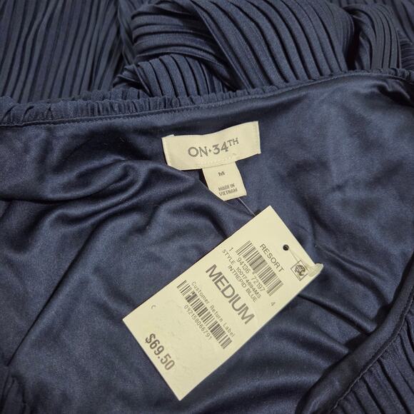 On 34th Women's Pleated Sleeveless Tie-Waist Midi Dress Intrepid Blue NWT Medium - Picture 7 of 8